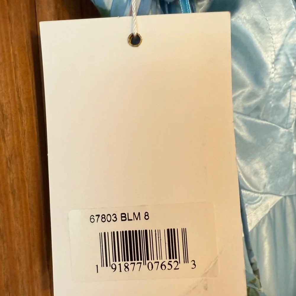 Mac Duggal 🩵 Blue Floral Ruffle Tiered Cut-Out Chiffon Gown – Size 8 NWT - Picture 11 of 16